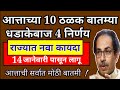 आत्ताच्या ठळक बातम्या || राज्यात नवा कायदा || धडाकेबाज 4 निर्णय || 14 जानेवारी पासून लागू ||