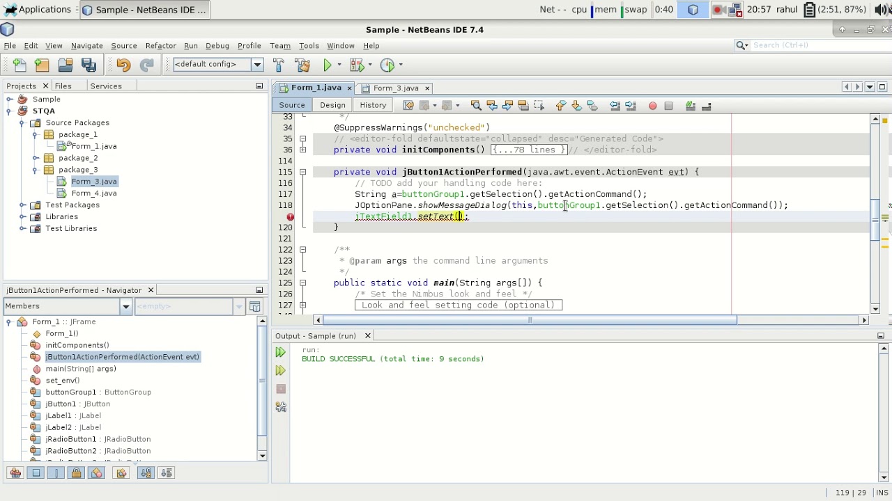 how to solve null pointer exception in jRadioButton java swing/awt ...