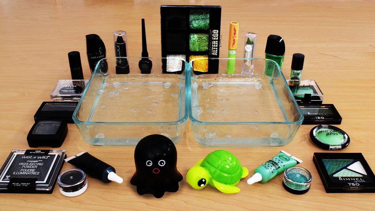 Mixing Makeup Eyeshadow Into Slime! Black vs Green Special Series Part 45 Satisfying Slime Video