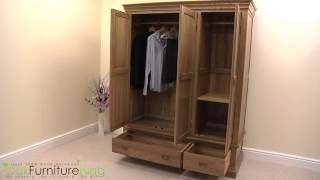 French Chateau Rustic Solid Oak Triple Wardrobe