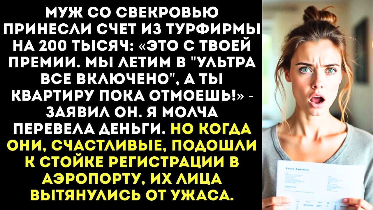«Ты оплатишь нам с мамой путевку в Турцию! А сама дома посидишь!» — заорал муж.