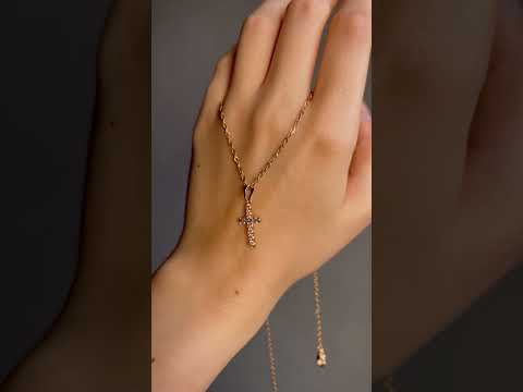 Кулон хрестик з фіанітами на ланцюжку медична сталь позолота (x232-2), видео 1