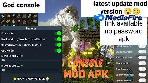 Latest ARK Mobile God mode,  Mod menu  Apk ,free craft, Unlimited Amber, no password god console