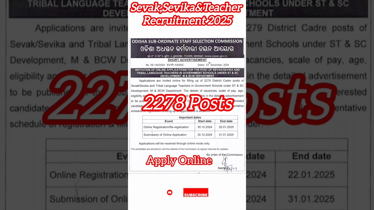 SSD TGT ODISHA SC ST SCHOOL RECRUITMENT 2025//SEVAK/SEVIKA AND TEACHER RECRUITMENT2025.