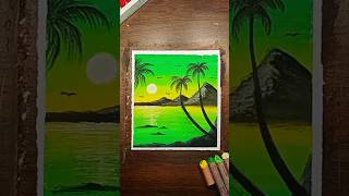 Easy Sunset Sea 🌅 Oil Pastel Drawing #shorts
