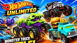 Monster Truck Battle! 🔥 Bone Shaker vs Skelesaurus | Hot Wheels Unlimited