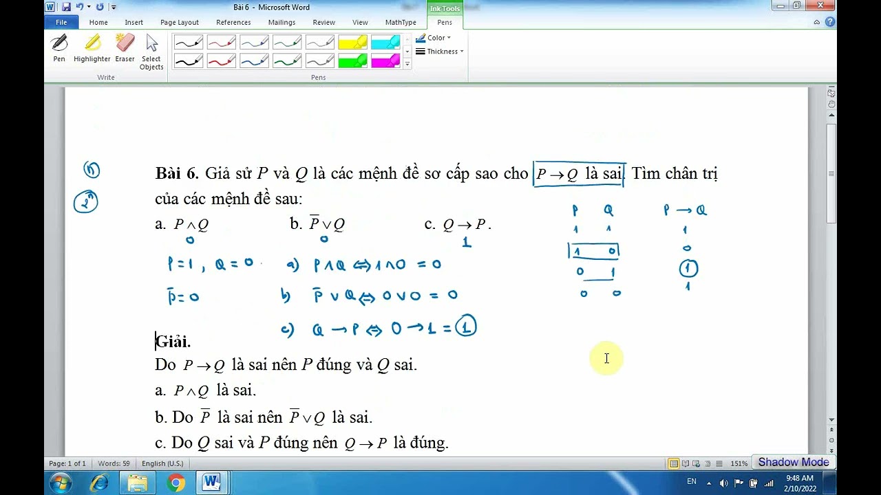 Mệnh đề và các phép toán mệnh đề | Bài tập phần 1