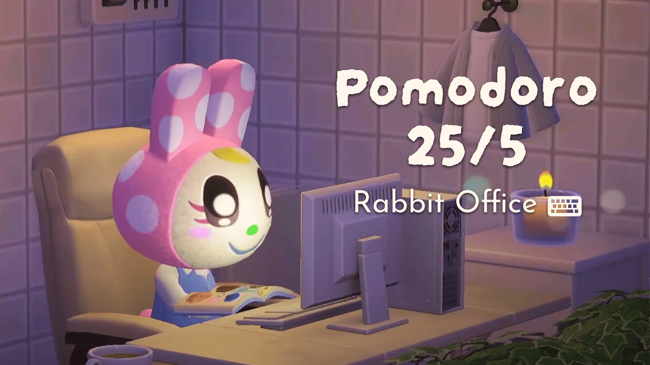 [모동숲 ASMR] 뽀모도로 25/5 토끼 사무실에서 ⌨️ 3시간 집중 공부 🐰 | ACNH | 동물의숲