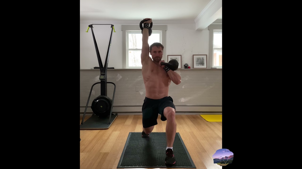 Kettlebell Mixed Rack Overhead Alternating Lunge