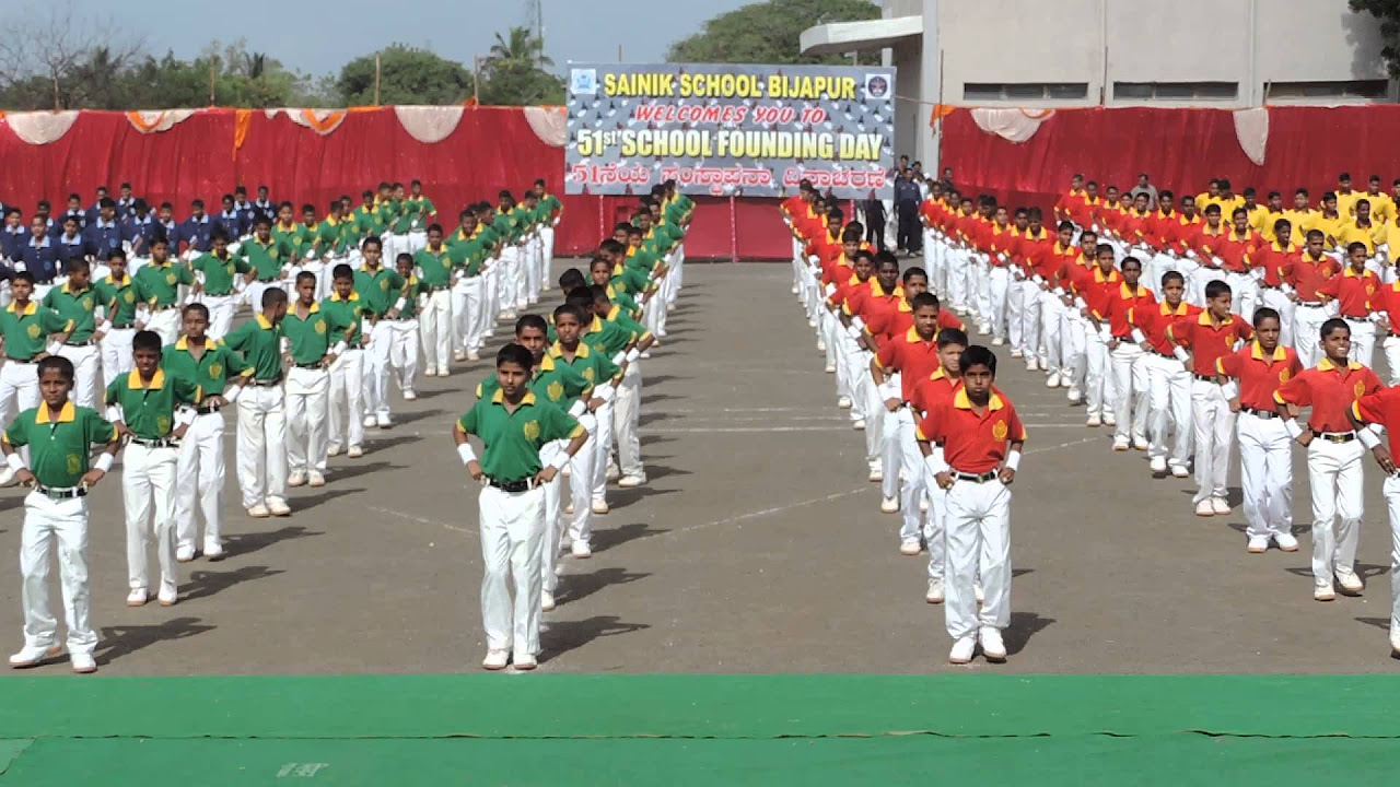 Sainik School Bijapur Anniversary Mass PT entry to Quadrangle 15 Sept 2014