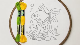 VERY BEAUTIFUL GOLDEN FISH HAND EMBROIDERY DESIGN FOR BEGINNERS 