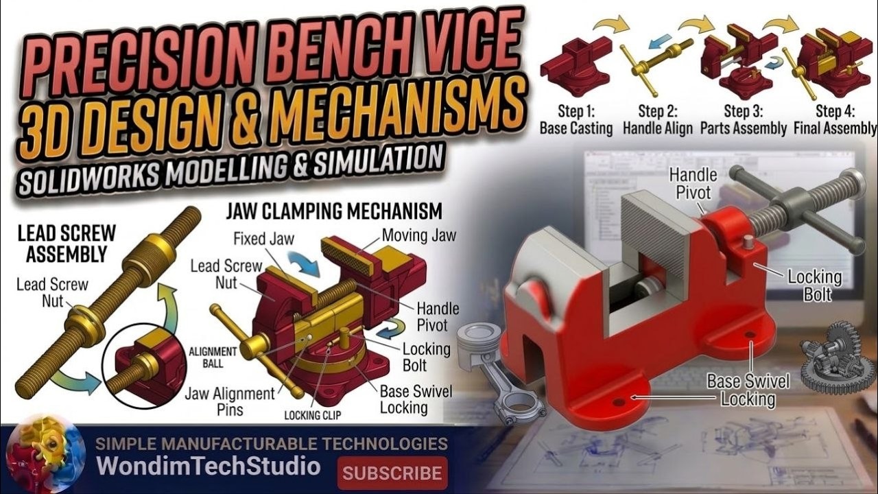 Precision Bench Vice 3D CAD Design & Mechanical Motion Simulation - YouTube