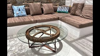 HOW TO MAKE A COFFEE TABLE FROM AN OLD RUSTY PULLEY