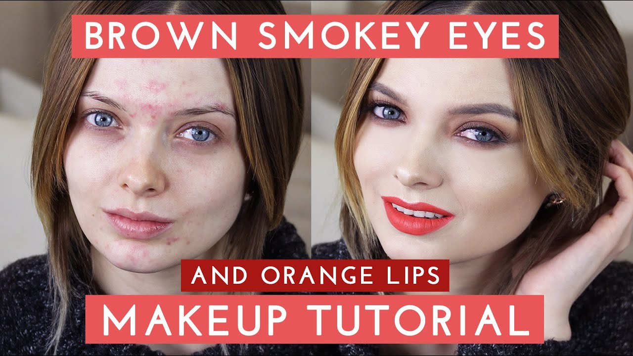 Brown Smokey Eyes Orange Lips Makeup Tutorial MyPaleSkin YouTube
