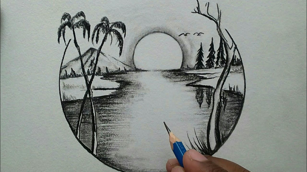 How To Draw Pencil Sketch Nature Moonlight Scenery Stepbystep  Easy  Shading Nature Scene  Easy nature drawings Scenery drawing pencil Nature  sketches pencil