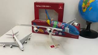 Unboxing a 1:400 emirates a380 United for wildlife and an a380 Dubai expo livery 1:250