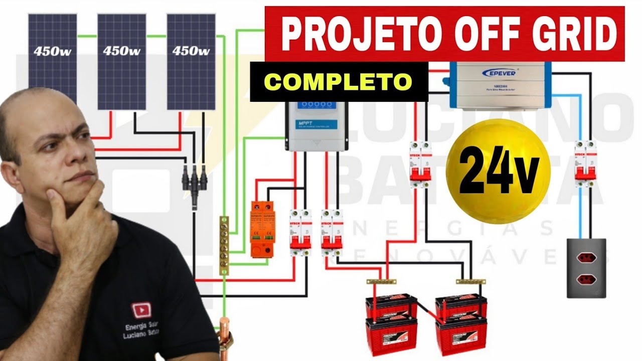 Projeto de Energia Solar Off Grid Com 3 Painéis Solar de 450W / 24V