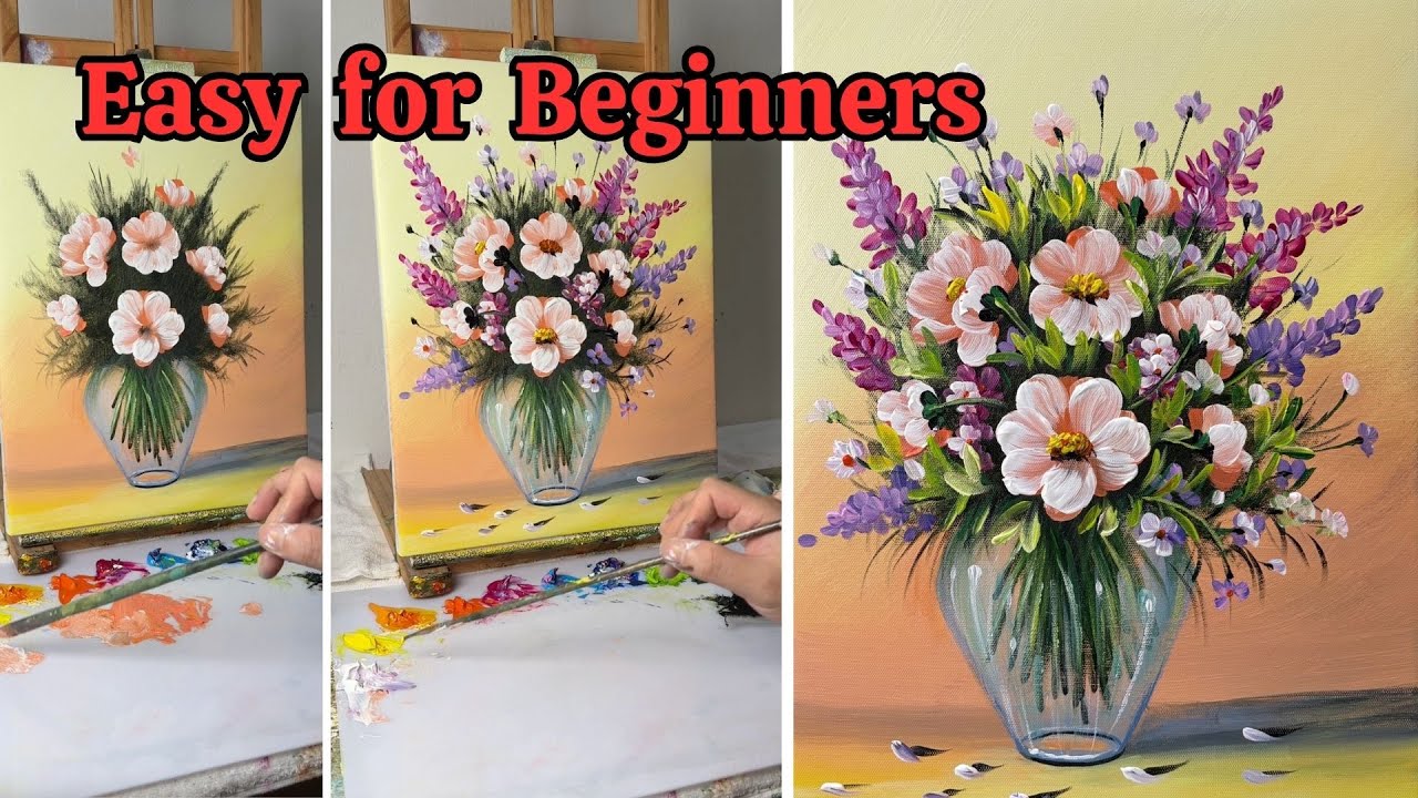 How to Paint a Stunning Flower Vase | Easy Acrylic Floral Painting ...