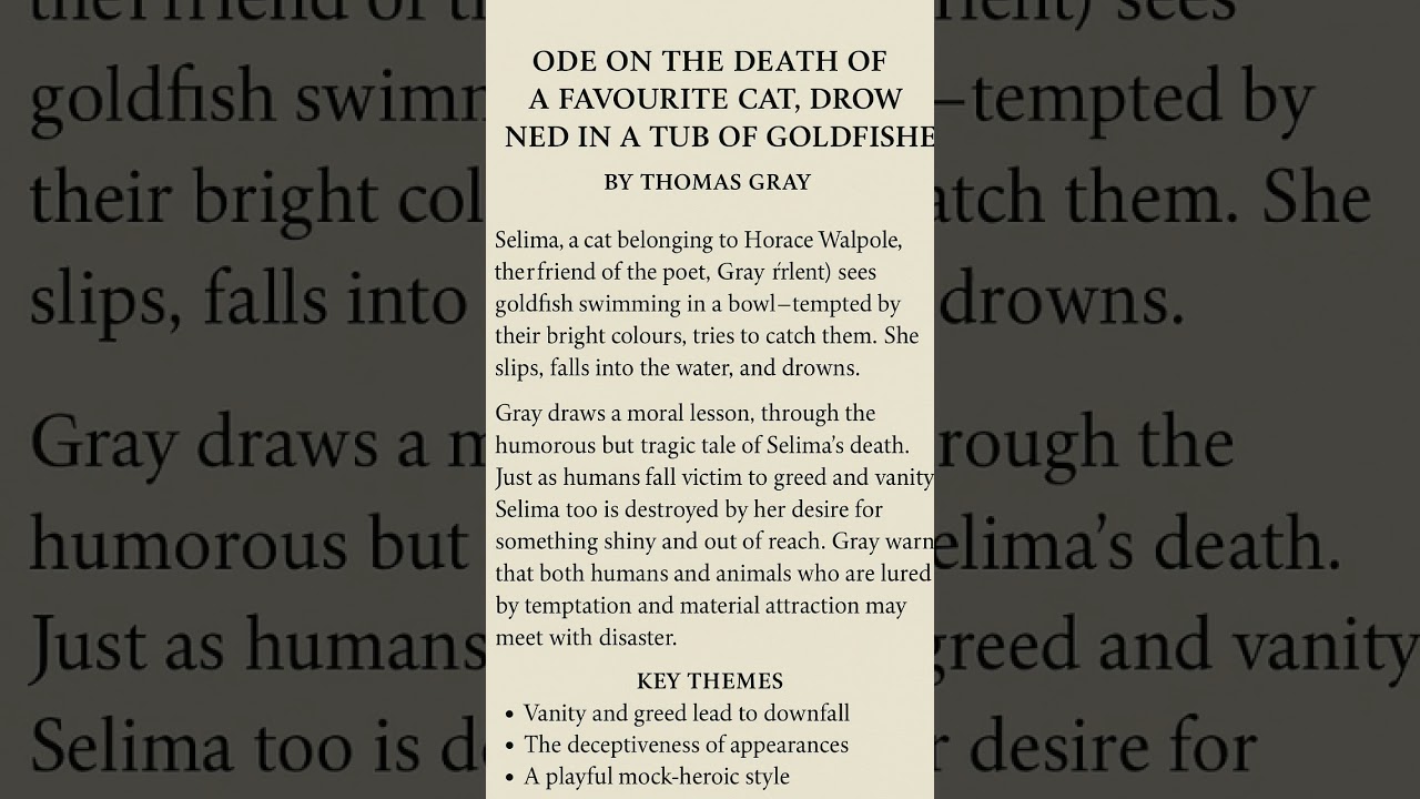 Ode On the Death of a Favourite Cat By THOMAS GRAY SUMMARY 