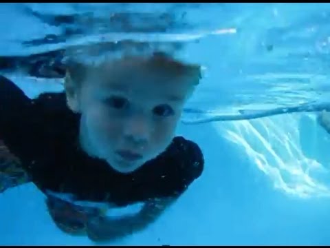 3 Year Old Zac Jumps in Pool & Swims Under Water