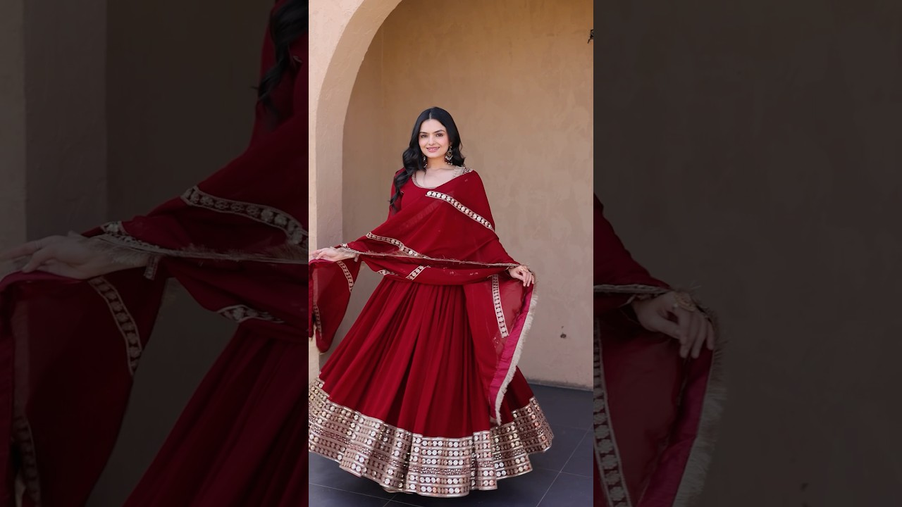 Dark Maroon Pipe Beads Embroidered Anarkali Suit – Sequins Work with Dupatta
