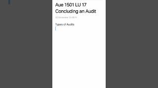 AUE 1501 Learning Unit 17 Concluding an Audit #Unisa