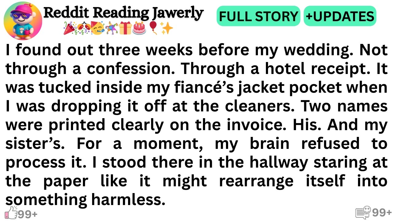 I found out three weeks before my wedding. Not through a confession. Through a hotel ..'''