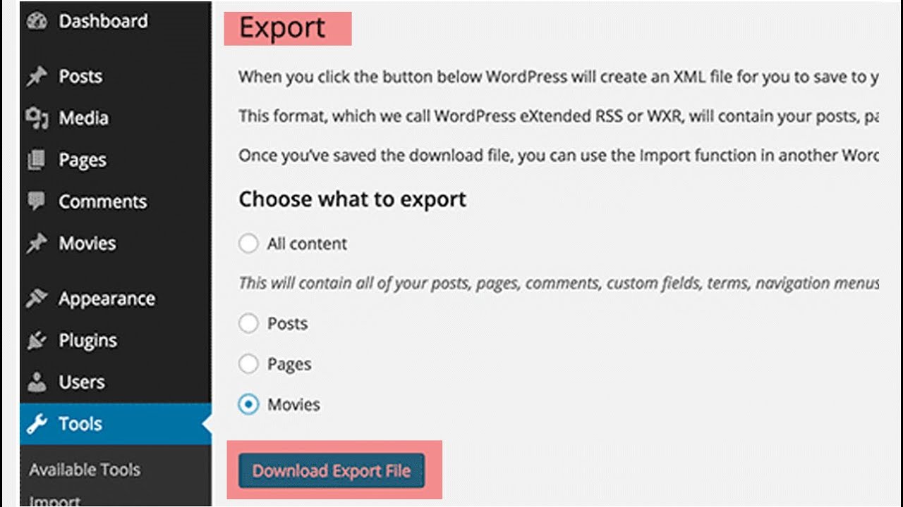how to import and export post and page in wordpress - YouTube