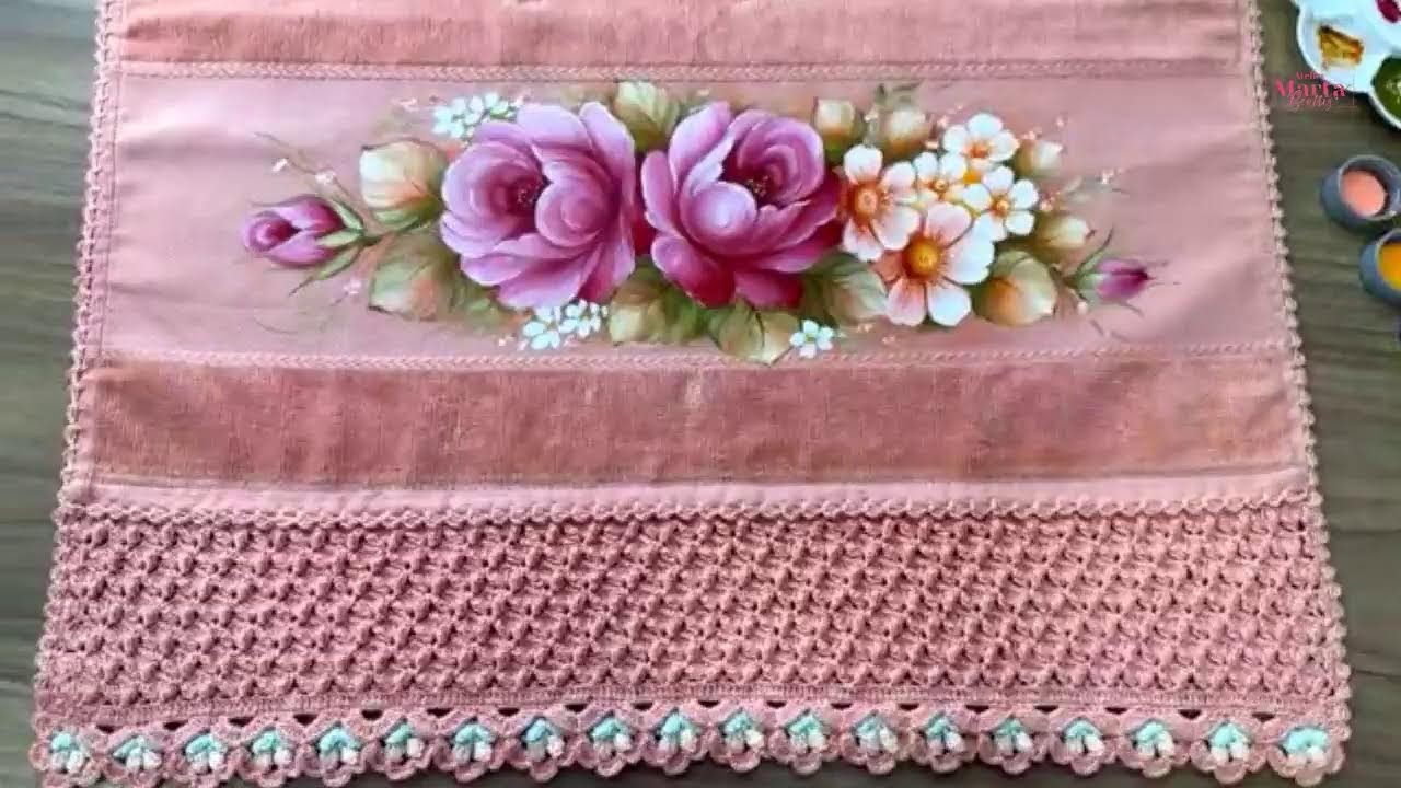 Como Pintar Rosa Italiana e Flor do Campo em Toalha Goiaba- Café com arte 