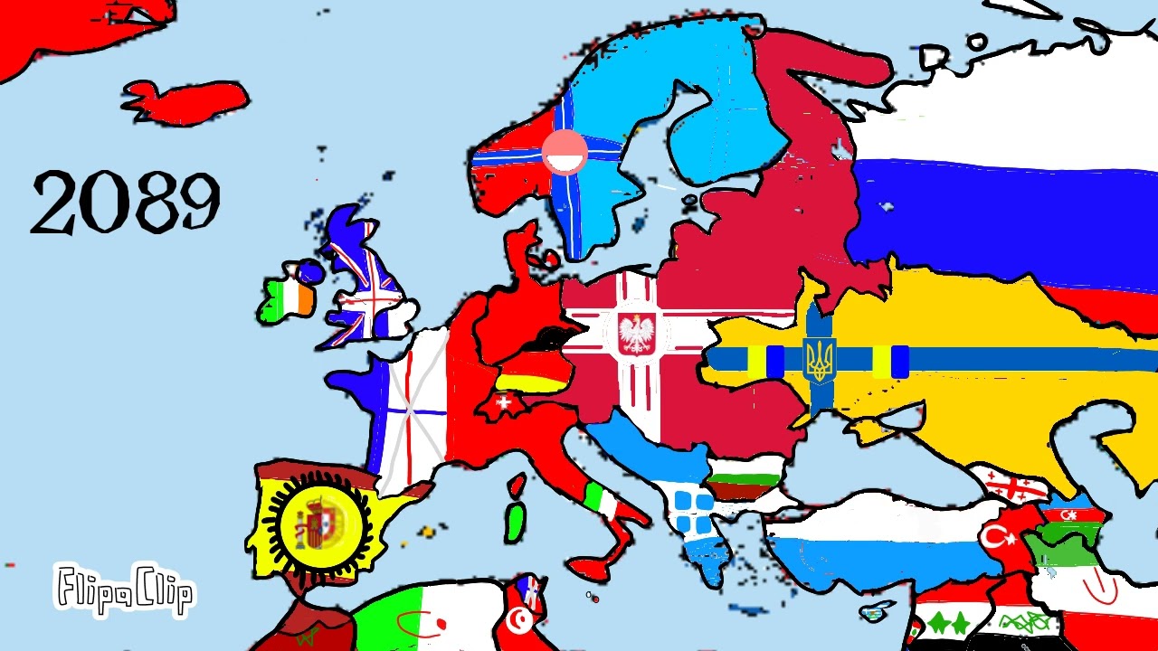 Future of Europe with flags and 10 more countries (2024-2124)
