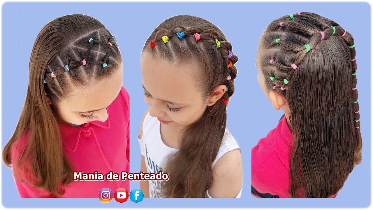 Penteados Fáceis com Elásticos para Escola ou Passeios 😍| Easy Hairstyles with Elastics for Girls 🥰