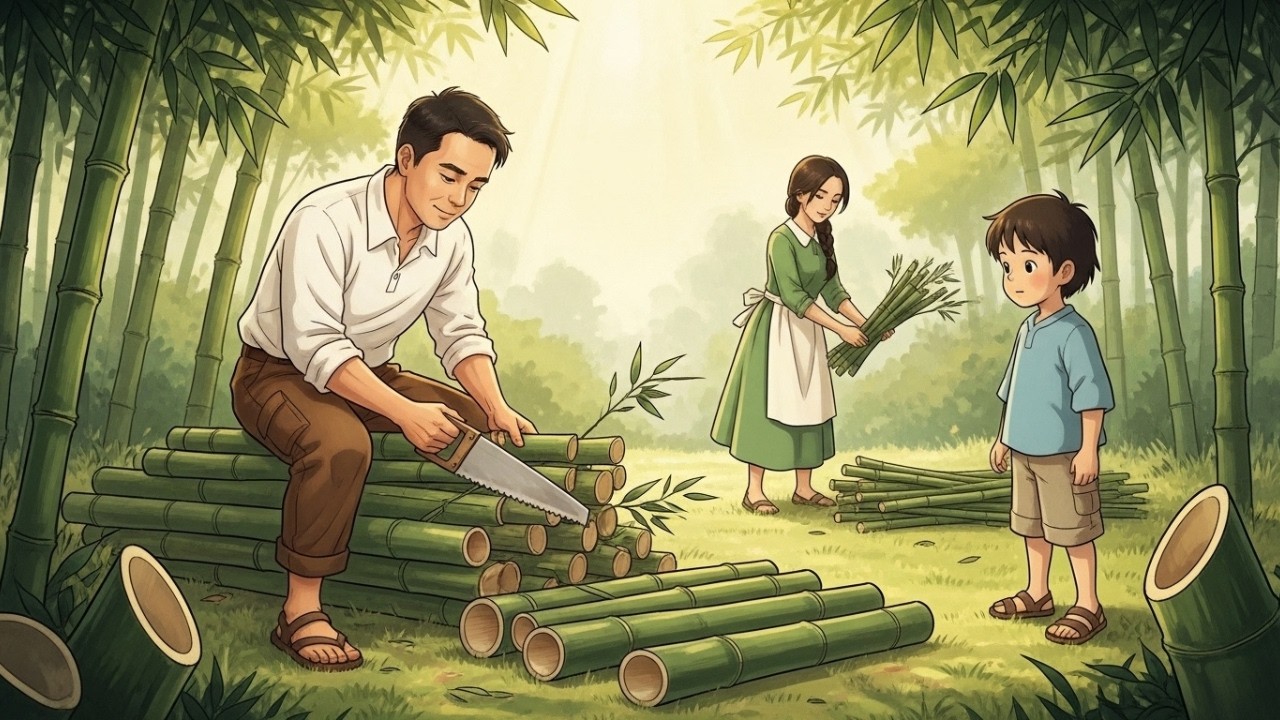 Make a Bamboo House from Scratch Harvesting, Roofing & Making Furniture | Ghibli Wonderland