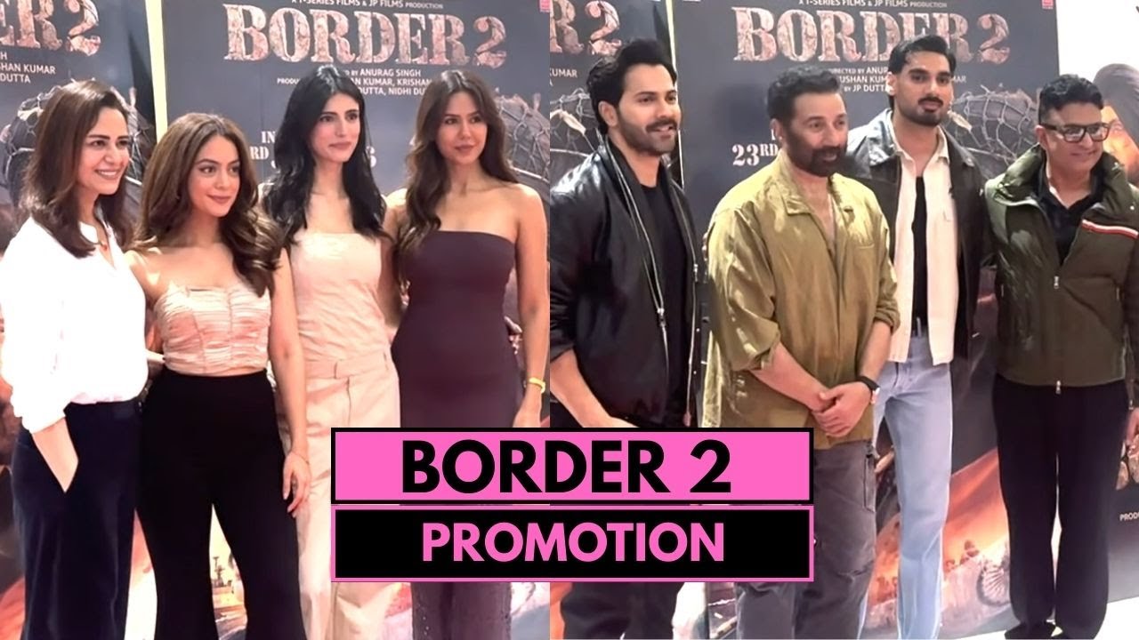 Санни Деол, Варун Дхаван, Сонам ​​Баджва и другие в офисе T-Series для продвижения фильма «Border...