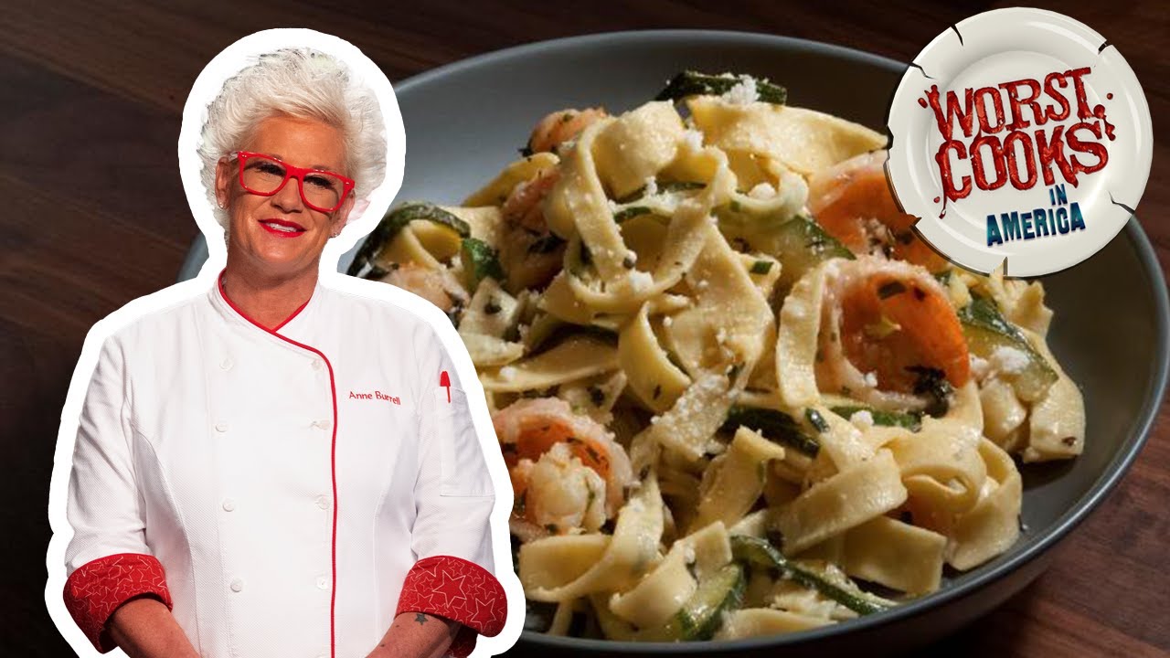 Anne Burrell's Laminated Pasta with Shrimp and Zucchini Worst Cooks