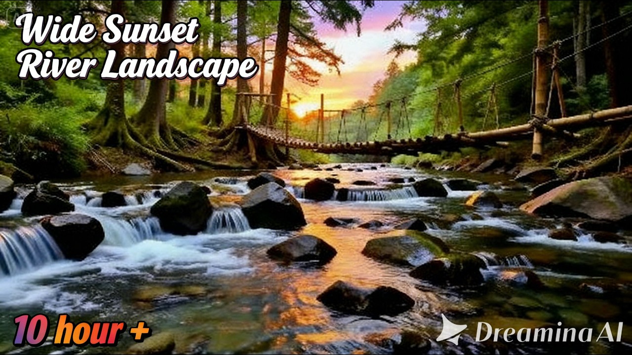 10+ HOURS Golden Sunset River 🌅💧 Gentle Waterfall Sounds for Deep Sleep & Stress Relief