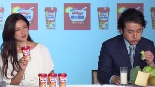 深田恭子も苦笑い… ムロツヨシが新発見！「マンゴーとブロッコリーは同時に食べたらダメ」「ケロッグ 飲む朝食 フルーツグラノラ」新CM発表会3