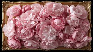 Cottage Core 🎶 Music for Relaxation 🎵 | Pink Peonies in a Golden Frame 🌸 | 4K Frame TV Art screenshot 4