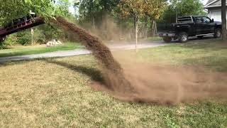 Slinging Beautiful Topsoil with our 2019 Pink Peterbilt Soil King Stone Slinger