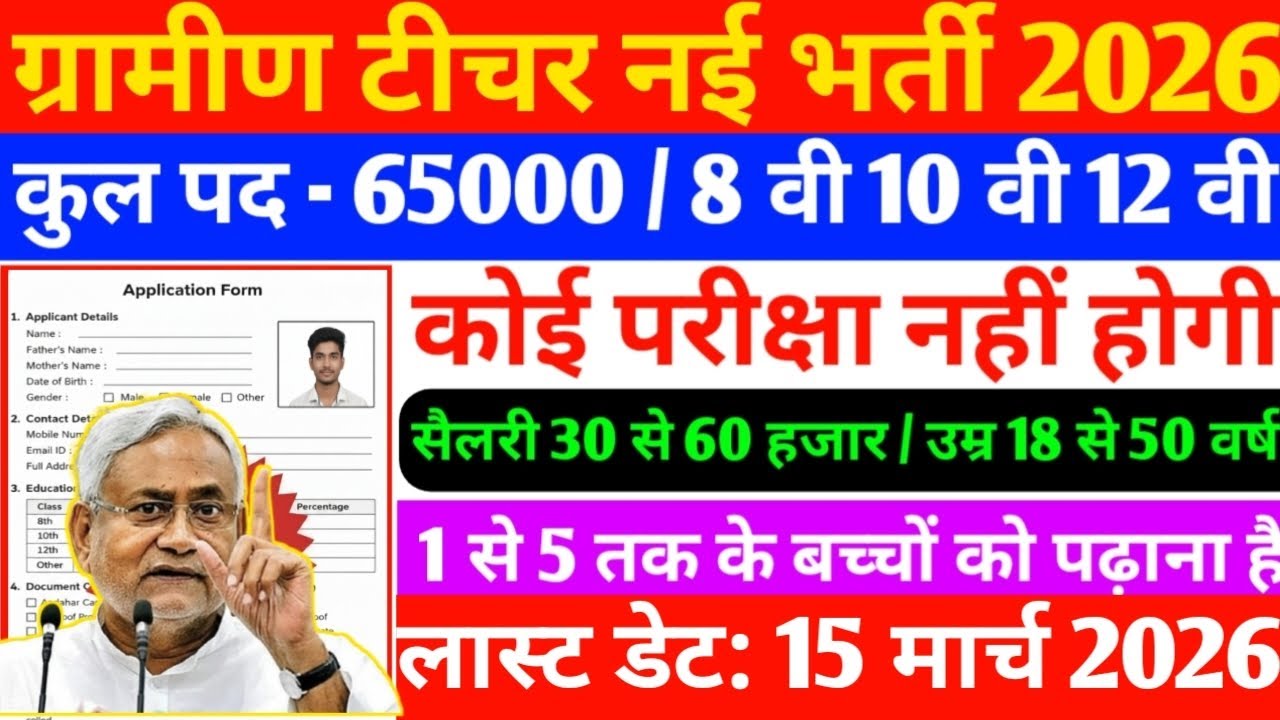 ग्रामीण टीचर नई भर्ती आ गई 2026 | कुल पद 65000| कोई परीक्षा नहीं होगी ❌| Garmin Teacher Recruitment 