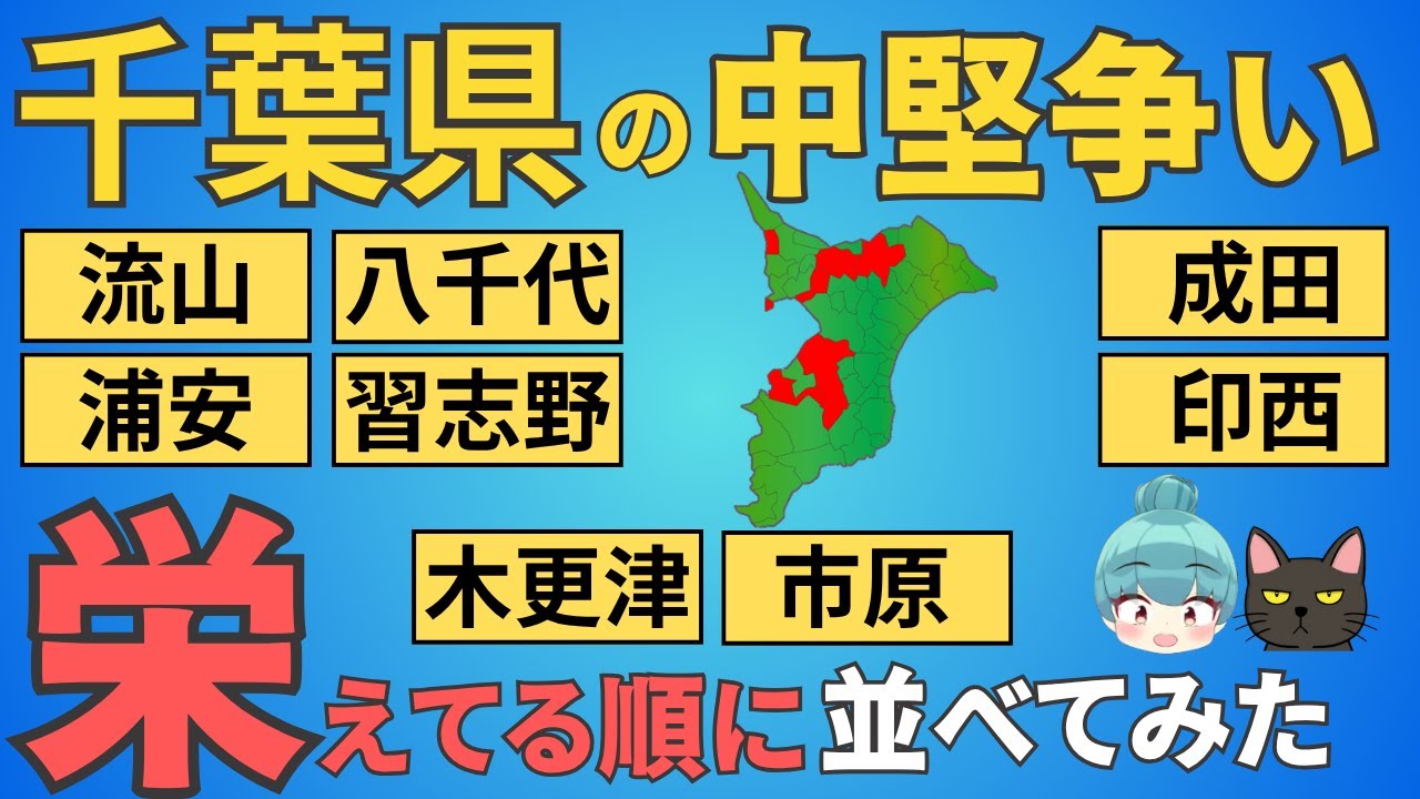 【千葉県の中堅争い】流山、浦安、習志野、八千代、印西、成田、市原、木更津の都会度を徹底比較！！