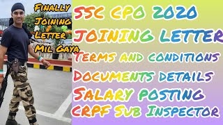 SSC CPO 2020 CRPF Joining Letter || Terms and Conditions || Documents required for Joining