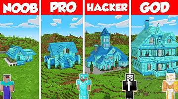 Diamond House Build Battle Challenge - Noob vs Pro vs Hacker vs God - Minecraft Animation
