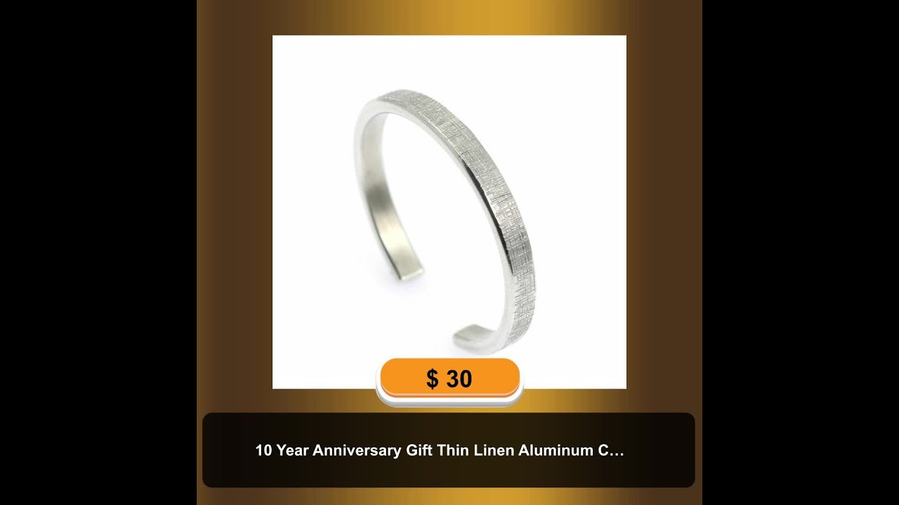10 Year Anniversary Gift Thin Linen Aluminum Cuff Bracelet 10th Anniversary Gift Ten Year Anniver...