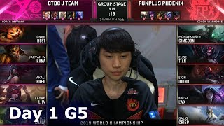 Jt Vs Fpx Day 1 S9 Lol Worlds 2019 Group Stage J Team Vs Funplus Phoenix