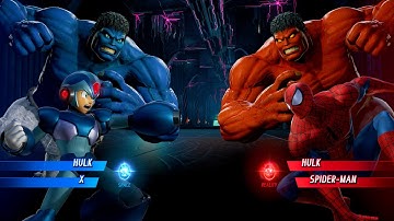 BLUE HULK & BLUE X VS RED HULK & SPIDER MAN - Marvel vs Capcom Infinite All Costumes Unlock