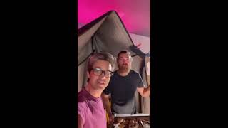 Rhett and Link camping at the studio.