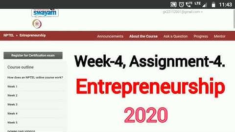 Assignment-4 // Entrepreneurship // NPTEL  assignment answer// weak-4 //