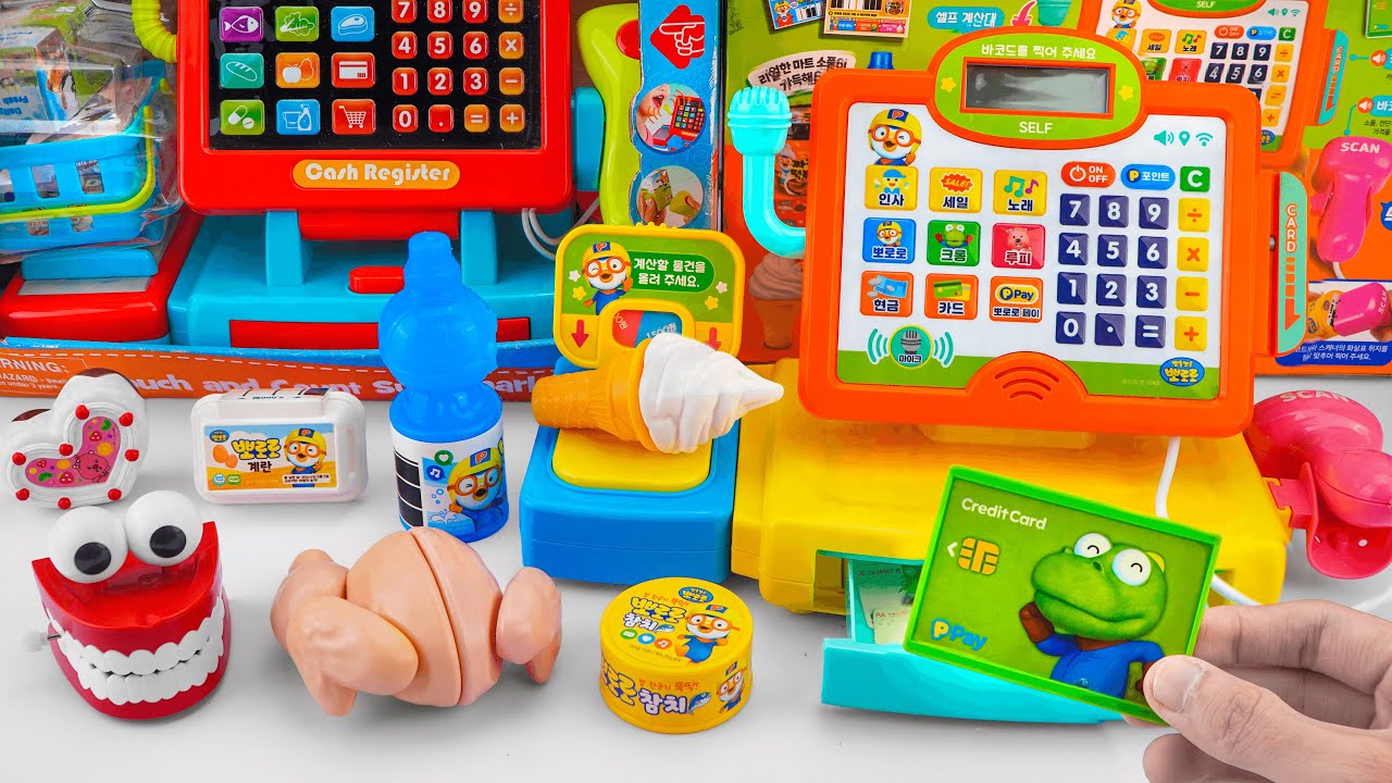 [Toy ASMR] Pororo Supermarket Cash Register Set 💛 Satisfying Unboxing ASMR | No talking 💙 뽀로로 장난감