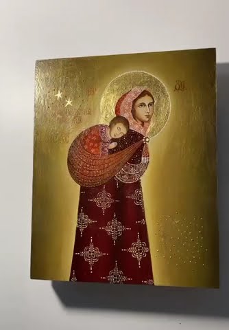 Рукописная икона «Колыбельная»/ Несущая в платке, Богородица. Ручная ...