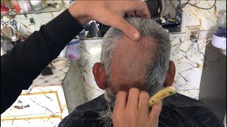 Old man head clean shave with asmr relaxing sound old man haircut 